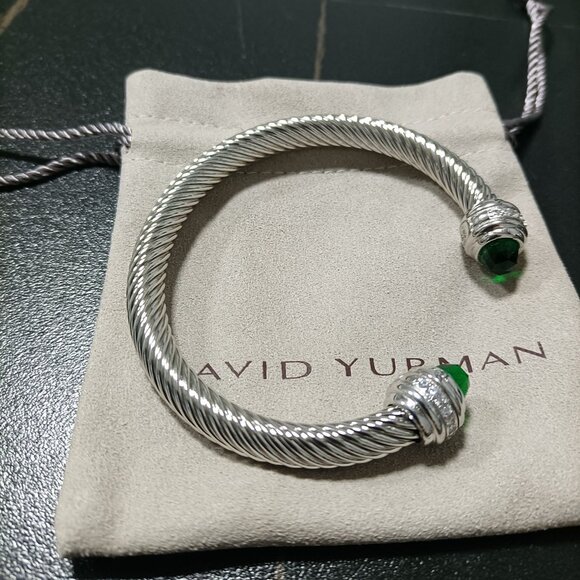 David Yurman Silver Bracelet with Green Accents - Picture 4 of 5